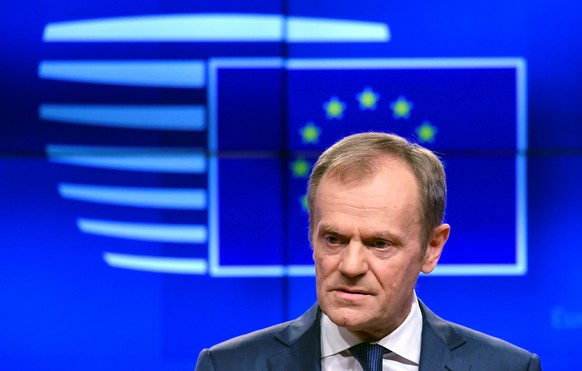 President of the European Council Donald Tusk delivers a statement on Brexit ahead of the EU summit in Brussels, Belgium March 20, 2019. REUTERS/Toby Melville