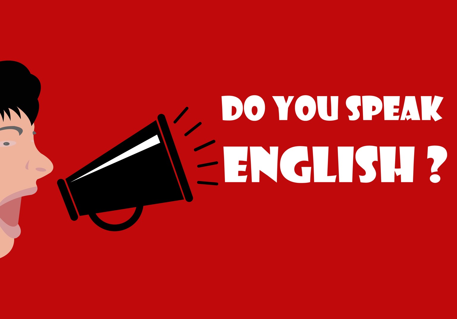 People yell over the megaphone. Do you speak English? - Concept of learning English. Flat design, vector illustration