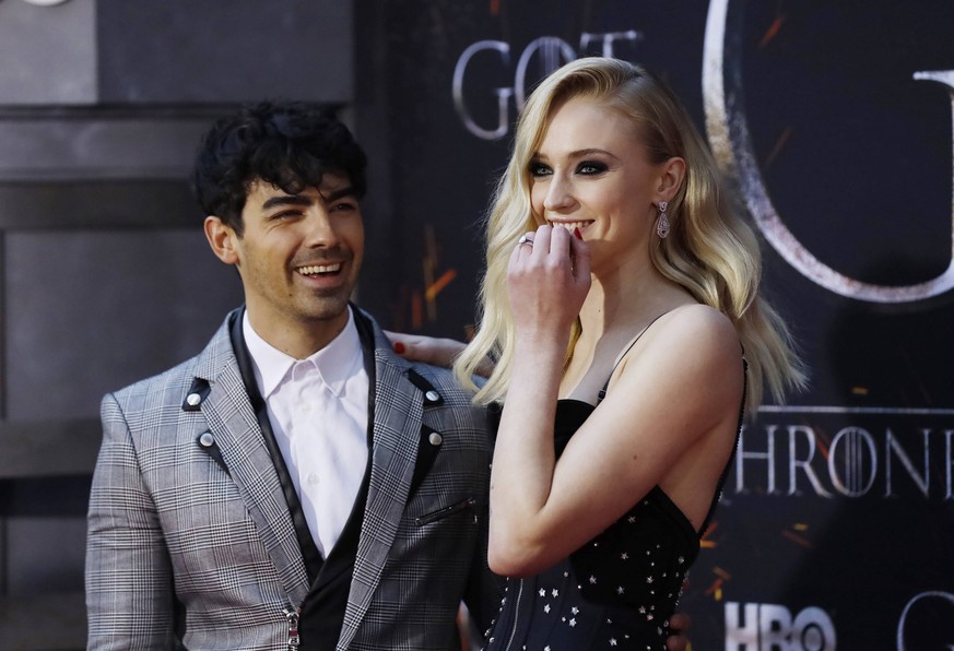 Sophie Turner and Joe Jonas arrive on the red carpet at the Season 8 premiere of Game of Thrones at Radio City Music Hall on April 3, 2019 in New York City. PUBLICATIONxINxGERxSUIxAUTxHUNxONLY NYP2019 ...