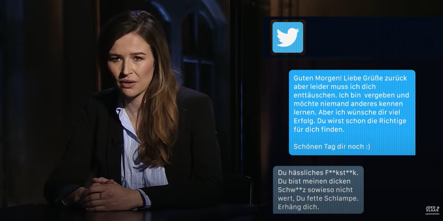 Moderatorin Katrin Bauerfeind las vulgäre Chatverläufe auf Twitter, Instagram und Whatsapp vor.