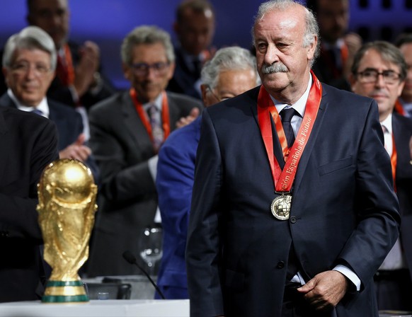 epa05426176 Former head coach of the Spanish national soccer team Vicente del Bosque is granted with the medal of honour given by the Spanish Royal Football Federation (RFEF) during a ceremony held in ...