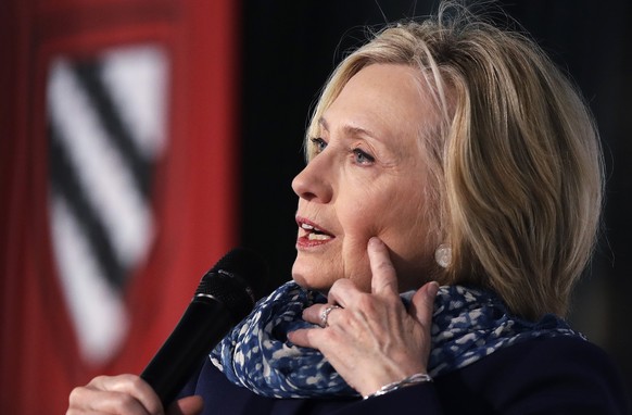 FILE - In a Friday, May 25, 2018 file photo, Hillary Clinton answers a question at Harvard University in Cambridge, Mass. Former Secretary of State Hillary Clinton on Monday, June 18, 2018 called the  ...