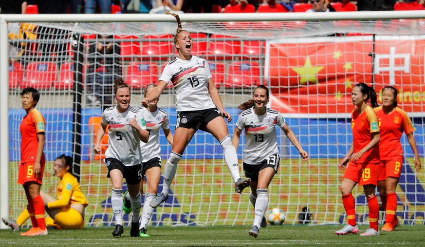 Soccer Football - Women&#039;s World Cup - Group B - Germany v China - Roazhon Park, Rennes, France - June 8, 2019 Germany&#039;s Giulia Gwinn celebrates scoring their first goal with team mates REUTE ...