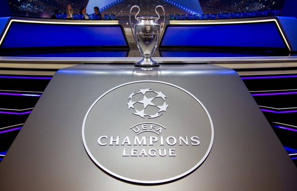 Monaco, Monte Carlo - August 24, 2017: UEFA Champions League Group Stage Draw and Player of the Year Awards, Season Kick Off 2017-2018 in Monaco Trophy UEFA Champions League Group Stage Draw in Monaco ...
