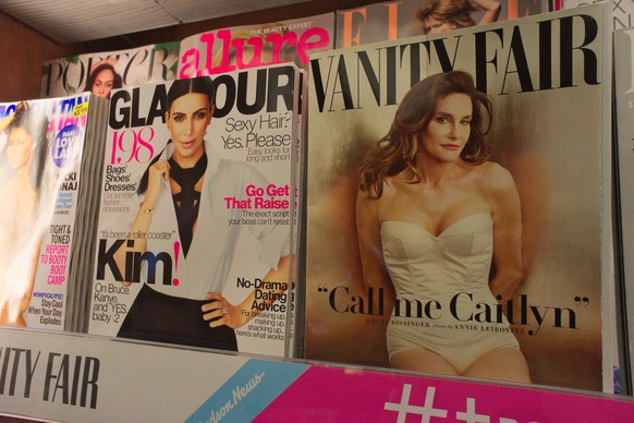 Caitlyn Jenner Vanity Fair magazine hits the newsstands A copy of the latest Vanity Fair magazine at a newsstand in New York, featuring Caitlyn Jenner, formerly Bruce Jenner on the cover and in a phot ...