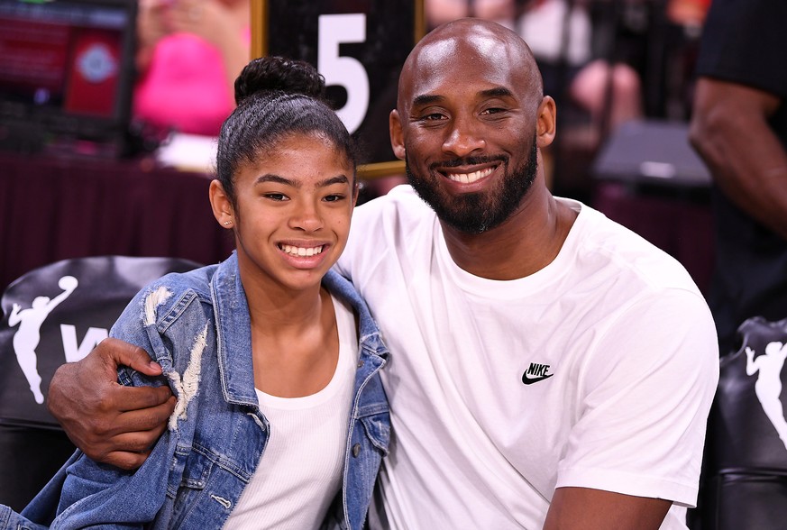 FILE PHOTO: Jul 27, 2019; Las Vegas, NV, USA; Kobe Bryant is pictured with his daughter Gianna at the WNBA All Star Game at Mandalay Bay Events Center. Mandatory Credit: Stephen R. Sylvanie-USA TODAY  ...