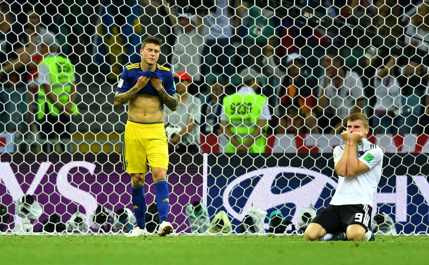 Soccer Football - World Cup - Group F - Germany vs Sweden - Fisht Stadium, Sochi, Russia - June 23, 2018 Sweden&#039;s Victor Lindelof looks dejected after Germany&#039;s Toni Kroos (not pictured) sco ...