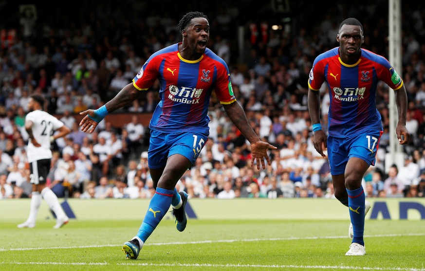 Soccer Football - Premier League - Fulham v Crystal Palace - Craven Cottage, London, Britain - August 11, 2018 Crystal Palace&#039;s Jeffrey Schlupp celebrates scoring their first goal Action Images v ...