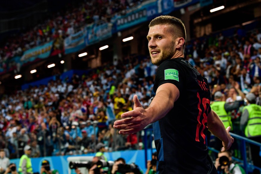 Ante Rebic of Croatia celebrates after scoring a goal against Argentina in their Group D match during the 2018 FIFA World Cup WM Weltmeisterschaft Fussball in Nizhny Novgorod, Russia, 21 June 2018. Li ...