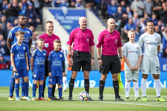 9th September 2017, King Power Stadium, Leicester, England; EPL Premier League Football, Leicester City versus Chelsea; Players, official pals and mascots line up before the game PUBLICATIONxINxGERxSU ...