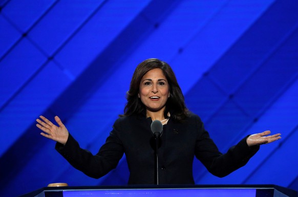 FILE PHOTO: Center for American Progress Action Fund president Neera Tanden speaks on the third day of the Democratic National Convention in Philadelphia, Pennsylvania, U.S. July 27, 2016. REUTERS/Mik ...