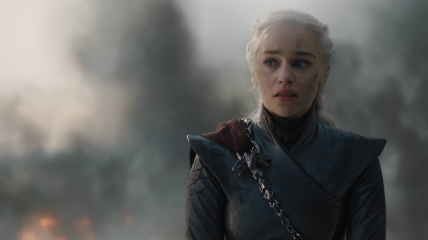 This image released by HBO shows Emilia Clarke in a scene from &quot;Game of Thrones,&quot; that aired Sunday, May 12, 2019. Daenerys has reduced King&#039;s Landing to ashes in a dramatic, heart-stop ...