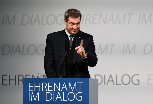 Bavarian State Premier Markus Soeder gestures as he attends an event for volunteers in Deggendorf, Germany January 20, 2020. REUTERS/Andreas Gebert