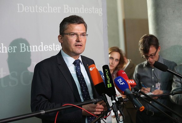 BERLIN, GERMANY - JULY 03: Roderich Kiesewetter, member of the parliamentary investigation committee into the activities of the U.S. National Security Agency (NSA) in Germany, gives a statement to the ...