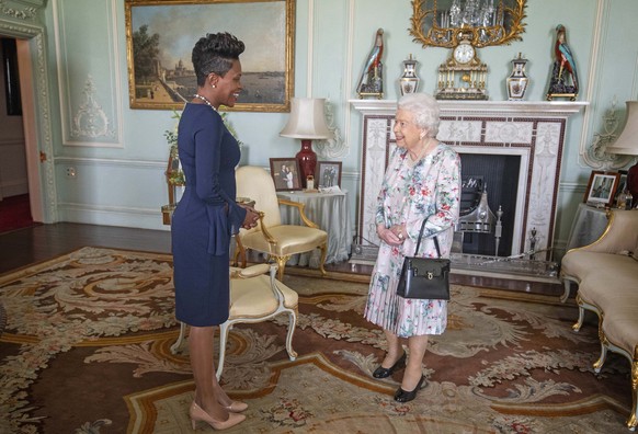 Queen Elizabeth II receives the High Commissioner for Grenada, Lakisha Grant, during a private audience at Buckingham Palace, London. |