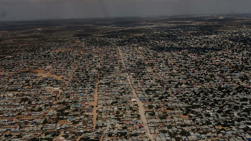 MOGADISHU, SOMALIA - OCTOBER 10: An aerial view of Mogadishu is seen from a United Nations helicopter on October 10, 2016 in Mogadishu, Somalia. Somalia is on the brink of its first parliamentary elec ...