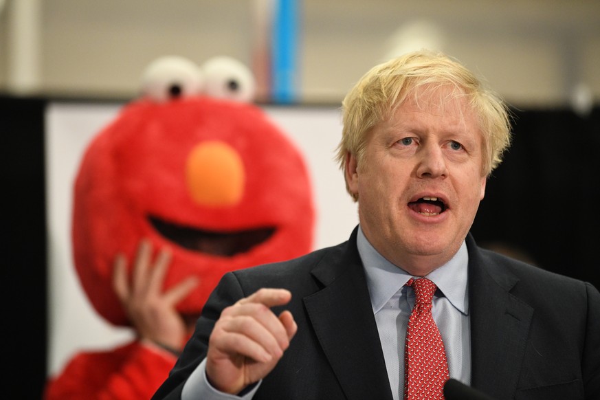 General Election 2019. Prime Minister Boris Johnson giving his victory speech after winning the Uxbridge &amp; Ruislip South constituency in the 2019 General Election. Picture date: Friday December 13 ...