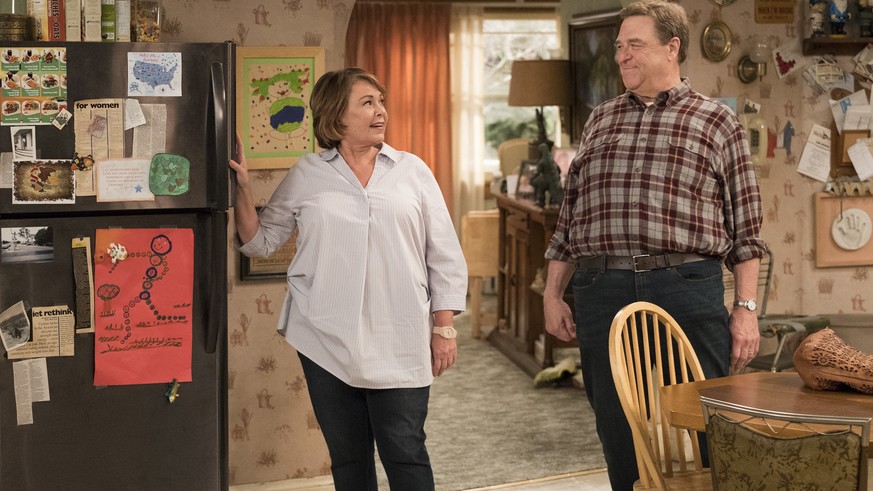 In this image released by ABC, Roseanne Barr, left, and John Goodman appear in a scene from &quot;Roseanne.&quot; The unprecedented sudden cancellation of TV’s top comedy has left a wave of unemployme ...