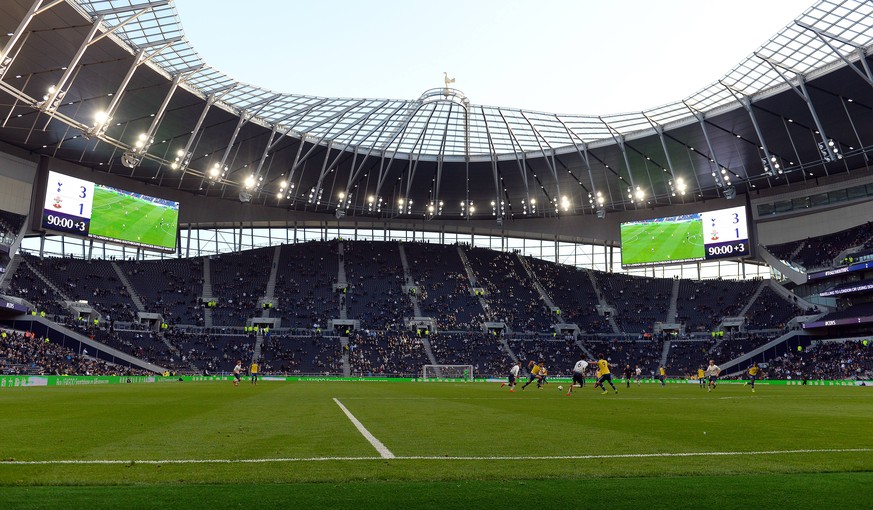 General action and new score board which reads (3-1) before the end of the match in the new stadium Test Event match at Tottenham Hotspur Stadium, London. Picture date: 24th March 2019. Picture credit ...