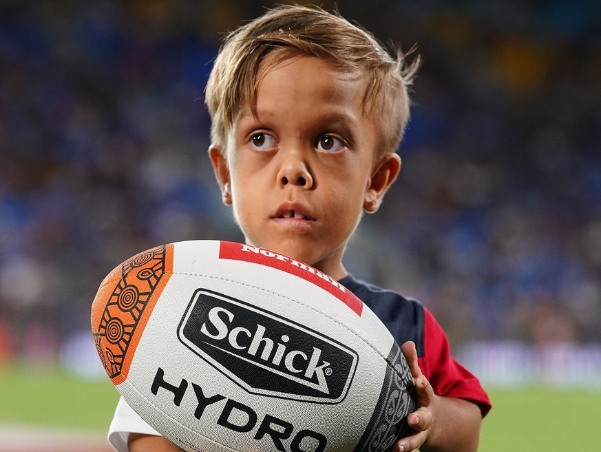 NRL INDIGENOUS MAORI ALL STARS, Quaden Bayles, 9, poses for a photograph during the NRL Indigenous All-Stars vs Maori Kiwis match at CBus Super Stadium on the Gold Coast, Saturday, February 22, 2020.  ...
