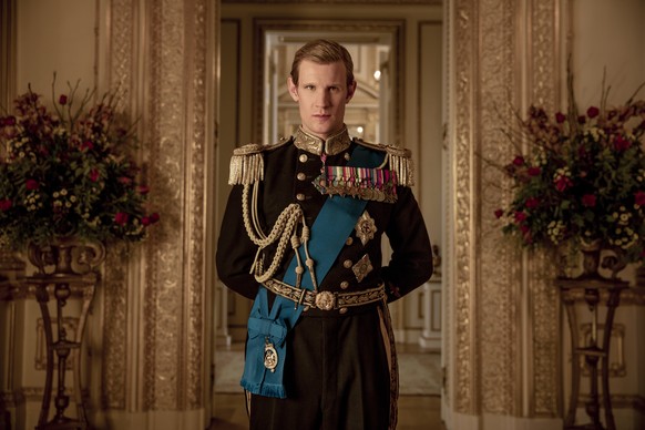 This image released by Netflix shows Matt Smith as Prince Philip from &quot;The Crown.&quot; Britain&#039;s Prince Philip stood loyally behind behind Queen Elizabeth, as his character does on Netflix& ...