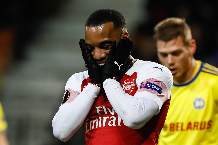 Sport Bilder des Tages February 14, 2019 - Borisov, Belarus - Alexandre Lacazette of Arsenal reacts during the UEFA Europa League Round of 32 first leg match between FC BATE Borisov and Arsenal FC on  ...