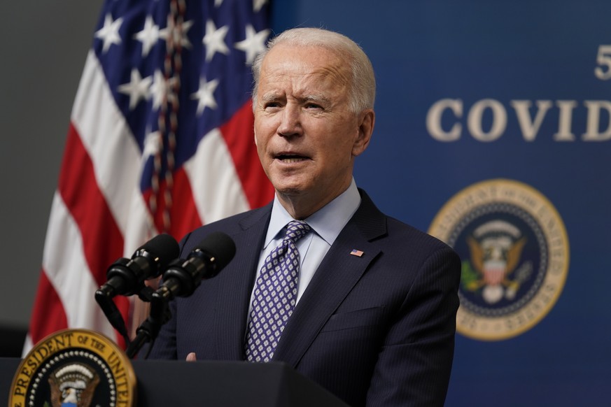 President Joe Biden speaks during an event to commemorate the 50 millionth COVID-19 shot, in the South Court Auditorium on the White House campus, Thursday, Feb. 25, 2021, in Washington. (AP Photo/Eva ...
