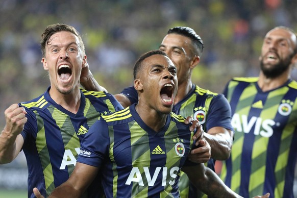 Max Kruse and Garry Rodrigues of Fenerbahce during the 2019 / 2020 Turkish Super Legaue derby match between Fenerbahce and Trabzonspor at tjhe Ulker Stadium in Istanbul , Turkey on September 01 , 2019 ...