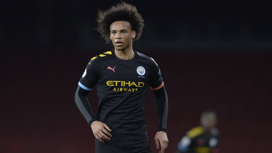 Leroy Sane Manchester City under-23 in action during the Premier League 2 Division One match between Arsenal and Manchester City under-23 at the Emirates Stadium in London, UK - 28th February 2020 AFS ...
