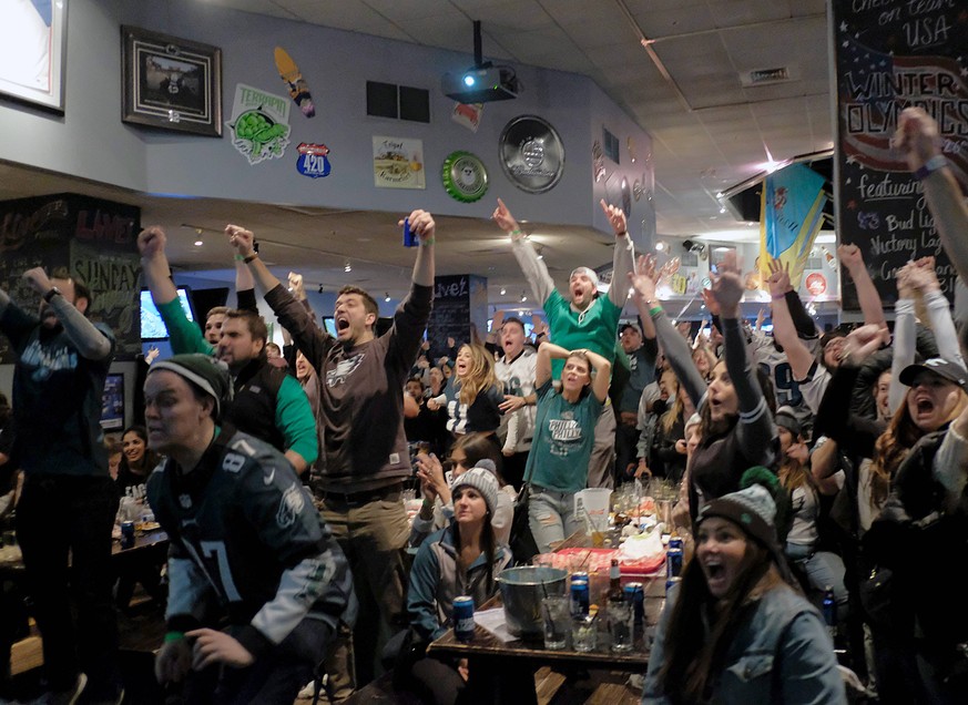 February 4, 2018 - Philadelphia, Pennsylvania, United States - Eagles fans celebrate following the Philadelphia Eagles victory over the New England Patriots at the Superbowl on February 4 2018 in Phil ...