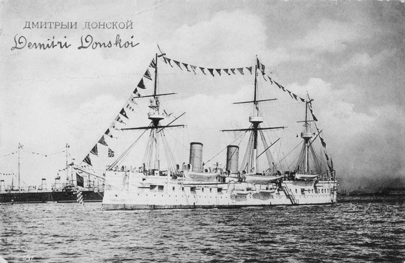The Dmitrii Donskoi Armoured Cruiser of the Imperial Russian Navy on 3 October 1891 at anchor off Brest, France. (Photo by Hulton Archive/Getty Images)