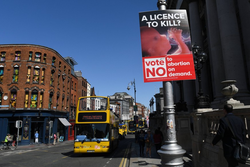 May 16, 2018 - Dublin, Ireland - A Pro-Life poster calling for a NO vote in the referendum to retain the eighth amendment of the Irish constitution seen on Dame Street, in Dublin s City Center on May  ...
