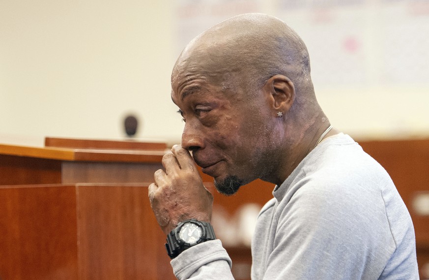 Plaintiff Dewayne Johnson reacts after hearing the verdict in his case against Monsanto at the Superior Court of California in San Francisco on Friday, Aug. 10, 2018. A San Francisco jury on Friday or ...