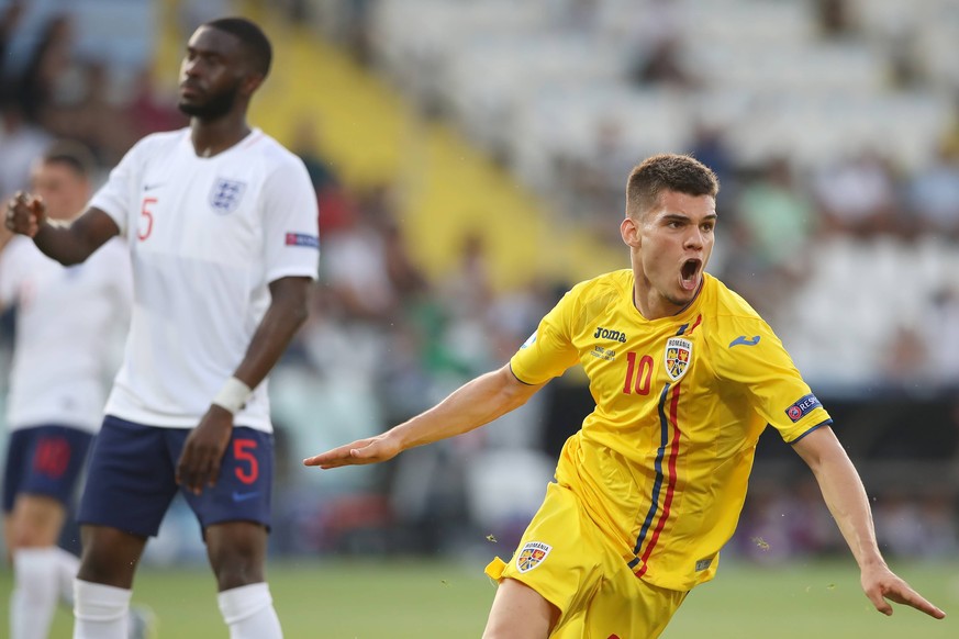 Ianis Hagi of Romania celebrates after scoring to give the side a 2-1 lead during the UEFA Under-21 Championship 2019 match at Dino Manuzzi, Cesena. Picture date: 21st June 2019. Picture credit should ...
