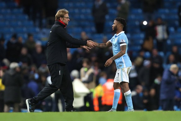 Manager of Liverpool, Jurgen Klopp shake hands with Raheem Sterling of Manchester City - Manchester City vs Liverpool - Barclays Premier League - Etihad Stadium - Manchester - 21/11/2015 Pic Philip Ol ...