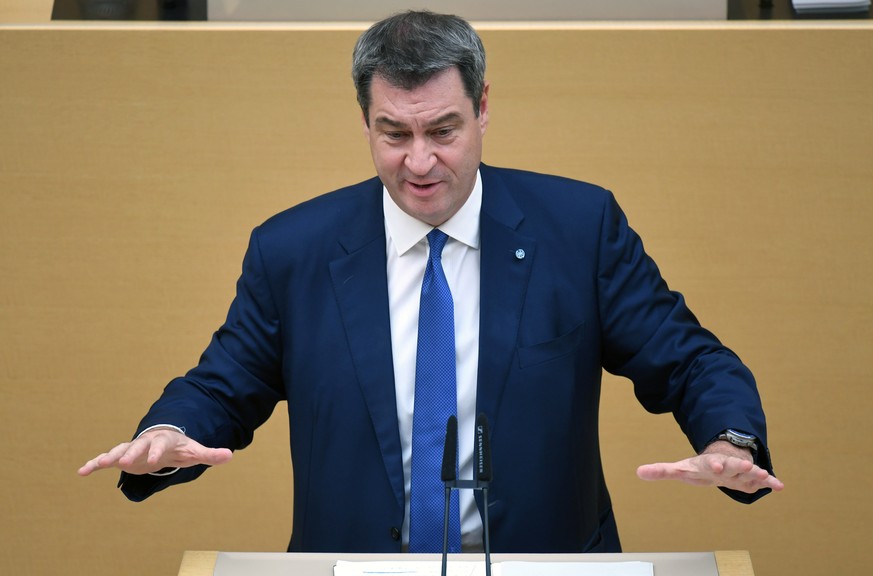 Bavarian Prime Minister Markus Soeder speaks during a state government declaration, in Munich, Germany, October 21, 2020. REUTERS/Andreas Gebert
