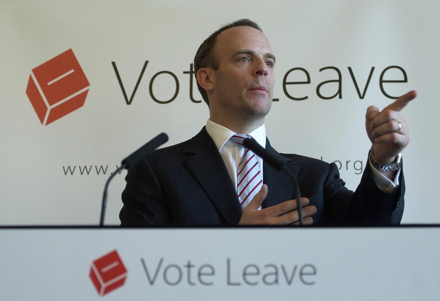 epa05236093 Conservative Member of Parliament and Justice Minister Dominic Raab delivers a speech at a &#039;Vote Leave&#039; event at the Royal Horseguards Hotel, Central London, 30 March 2016. Raab& ...