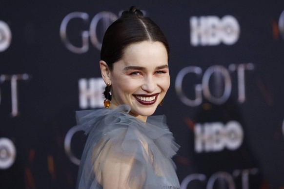 Emilia Clarke arrives on the red carpet at the Season 8 premiere of Game of Thrones at Radio City Music Hall on April 3, 2019 in New York City. PUBLICATIONxINxGERxSUIxAUTxHUNxONLY NYP20190403564 JOHNx ...