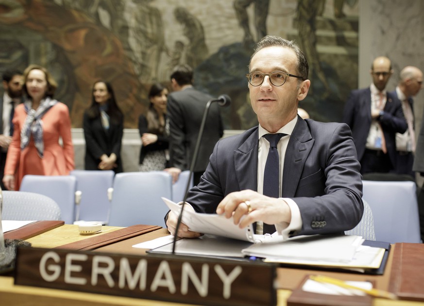 Bundesaussenminister Heiko Maas, SPD, nimmt im VN - Sicherheitsrat an einer Unterrichtung zur Stabilisierungsmission der Vereinten Nationen in Mali (MINUSMA) teil. New York / USA 29.03.2019 New York U ...