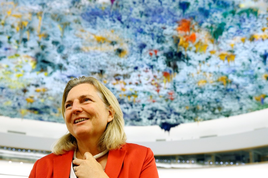 Austria&#039;s Foreign Minister Karin Kneissl smiles after her address to the Human Rights Council at the United Nations in Geneva, Switzerland, June 26, 2018. REUTERS/Denis Balibouse