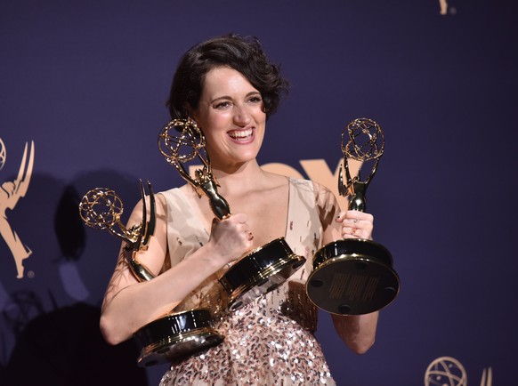 Phoebe Waller-Bridge, winner of the awards for Outstanding Comedy Series, Outstanding Lead Actress in a Comedy Series, and Outstanding Writing for a Comedy Series for Fleabag appears backstage during  ...
