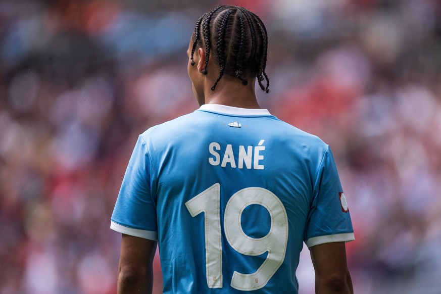 LONDON, ENGLAND - AUGUST 04: Leroy Sane of Manchester City during the FA Community Shield match between Liverpool and Manchester City at Wembley Stadium on August 4, 2019 in London, England. (Photo by ...