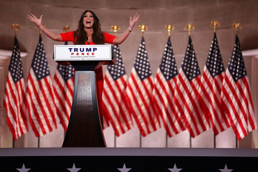 Kimberly Guilfoyle pre-records her address to the Republican National Convention at the Mellon Auditorium August 24, 2020 in Washington, DC. The novel coronavirus pandemic has forced the Republican Pa ...