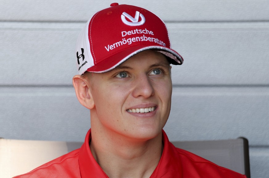 FILE - In this Thursday, Nov. 28, 2019 file photo, German Formula Two driver Mick Schumacher talks to the journalists at the Yas Marina racetrack in Abu Dhabi, United Arab Emirates. Mick Schumacher ce ...
