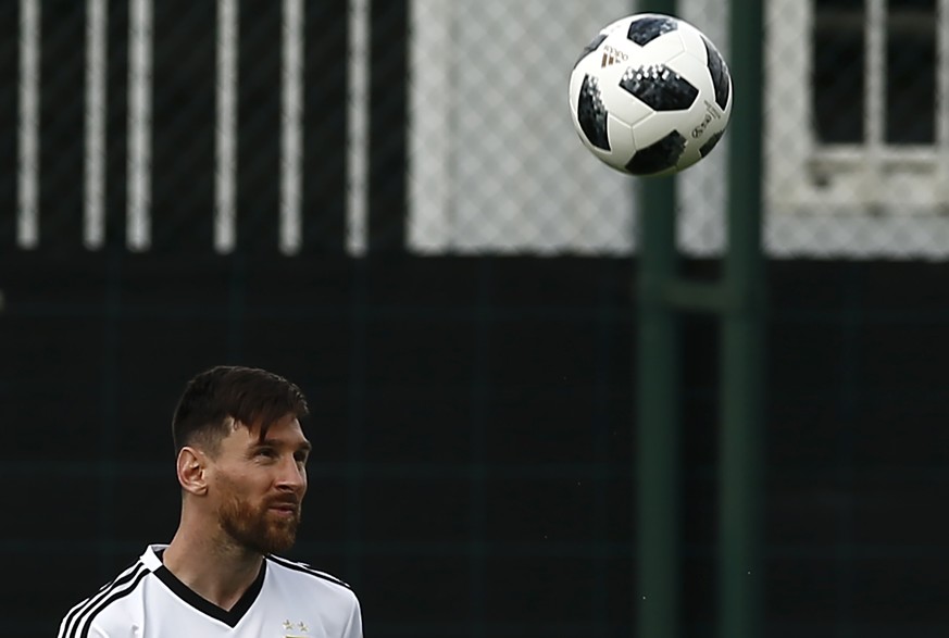 Argentina&#039;s Lionel Messi attends a team training session at the Sports Center FC Barcelona Joan Gamper, in Sant Joan Despi, Spain, Wednesday, June 6, 2018. Argentina has called off a World Cup wa ...