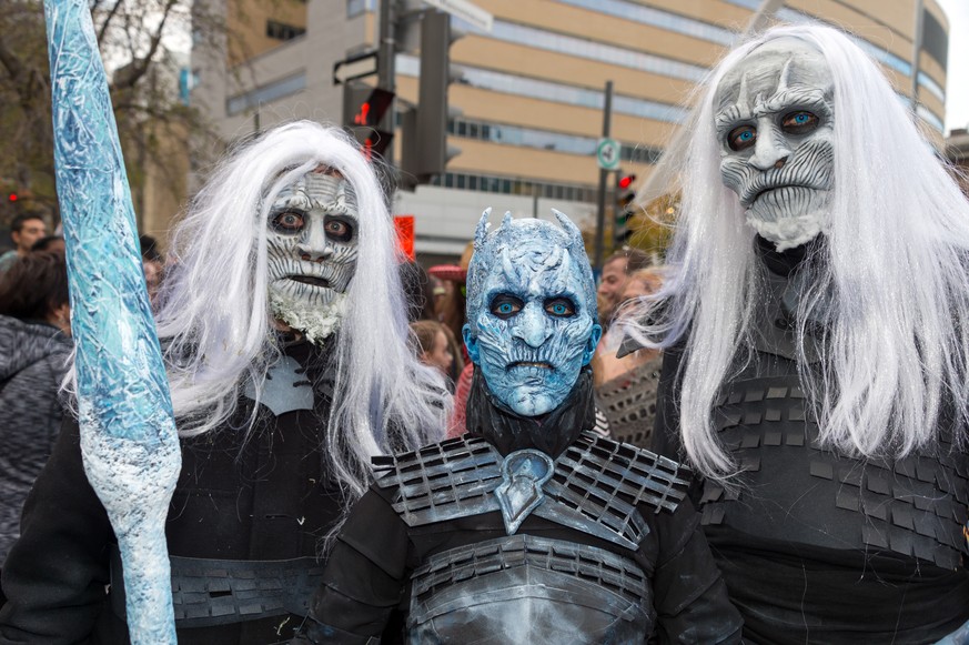 Montreal, CANADA - October 28, 2017: Game of Thrones White Walkers and Night King taking part in the Zombie Walk in Montreal Downtown