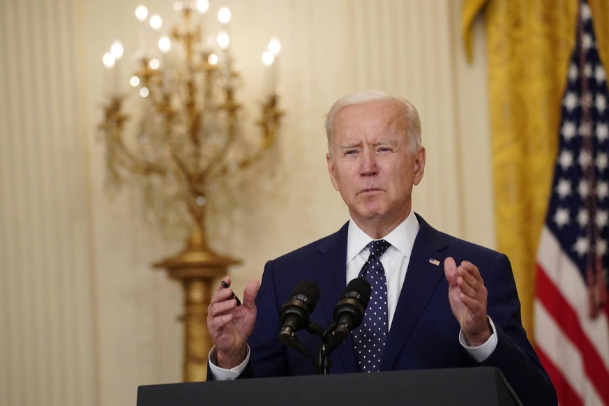 President Joe Biden speaks in the East Room of the White House in Washington, D.C., on Thursday, April 15, 2021. The Biden administration announced new sanctions on Russia in retaliation for alleged m ...