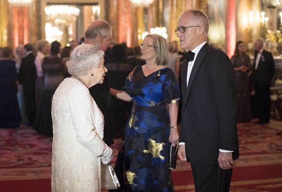 Britain&#039;s Queen Elizabeth II and Prince Charles greet Australia&#039;s Prime Minister Malcolm Turnbull and his wife Lucy in the Blue Drawing Room at Buckingham Palace as the Queen hosts a dinner  ...