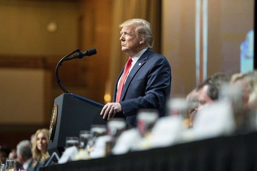 November 12, 2019, New York, NY, United States of America: U.S President Donald Trump delivers remarks to the Economic Club of New York at the New York Hilton Midtown November 12, 2019 in New York Cit ...