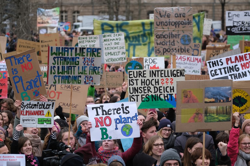 BERLIN, GERMANY - MARCH 15: Children and students participate in a FridaysForFuture climate protest march on March 15, 2019 in Berlin, Germany. According to organizers striking students took to the st ...